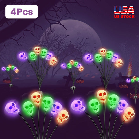 Solar Skull Lights Outdoor Halloween Decorations 4 Pack