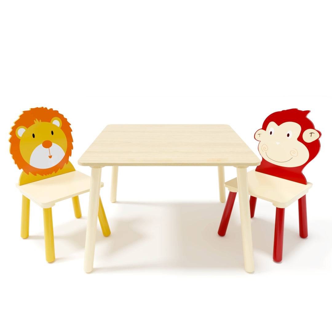3-Piece Kids Wooden Table and Chair Set, Rabbit Ear Themed Toddler Activity Play Table with 2 Chairs, Solid Wood & MDF C