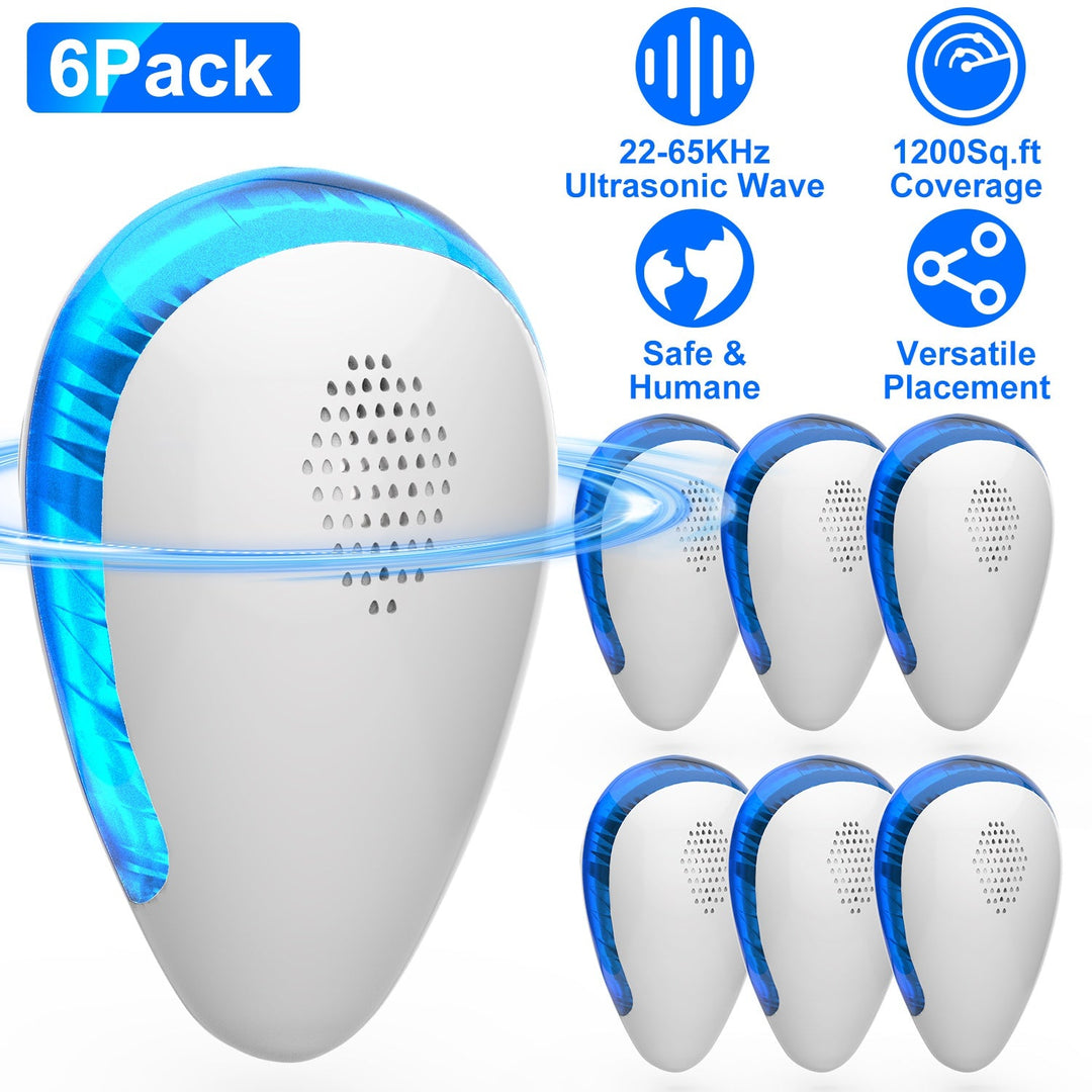 6 Pack Ultrasonic Pest Repeller Indoor Plug In Bug Repellent Mosquito Spider Ant Roaches Mice Control for Bedroom Garage Warehouse Office