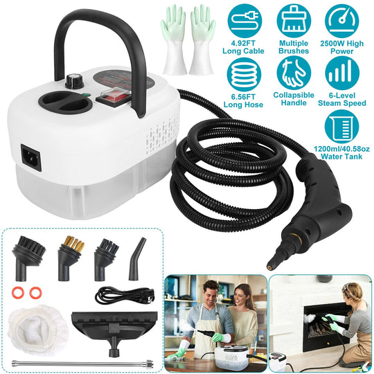 2500W Handheld Steam Cleaner with 6 Speed Settings & Gloves