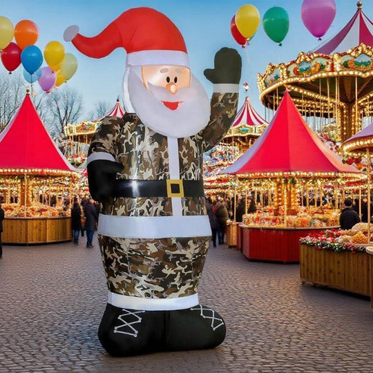 8FT Inflatable Camouflage Santa with LED Lights & Fan