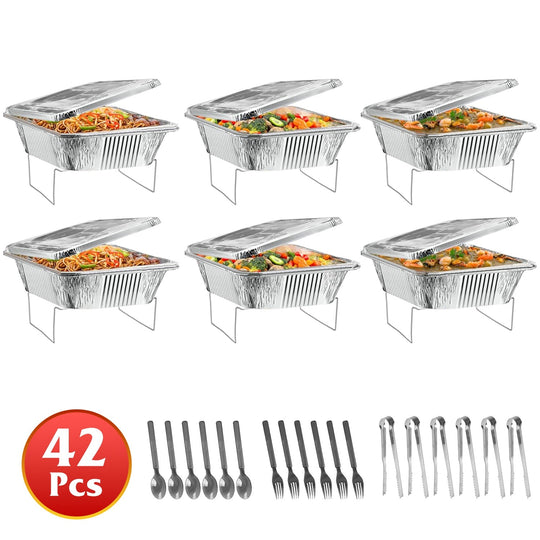 42Pcs Disposable Chafing Dish Buffet Set Chafing Servers with Covers Spoons Forks Tongs Full-Size Pans Food Warmers for Parties Events Catering Suppli
