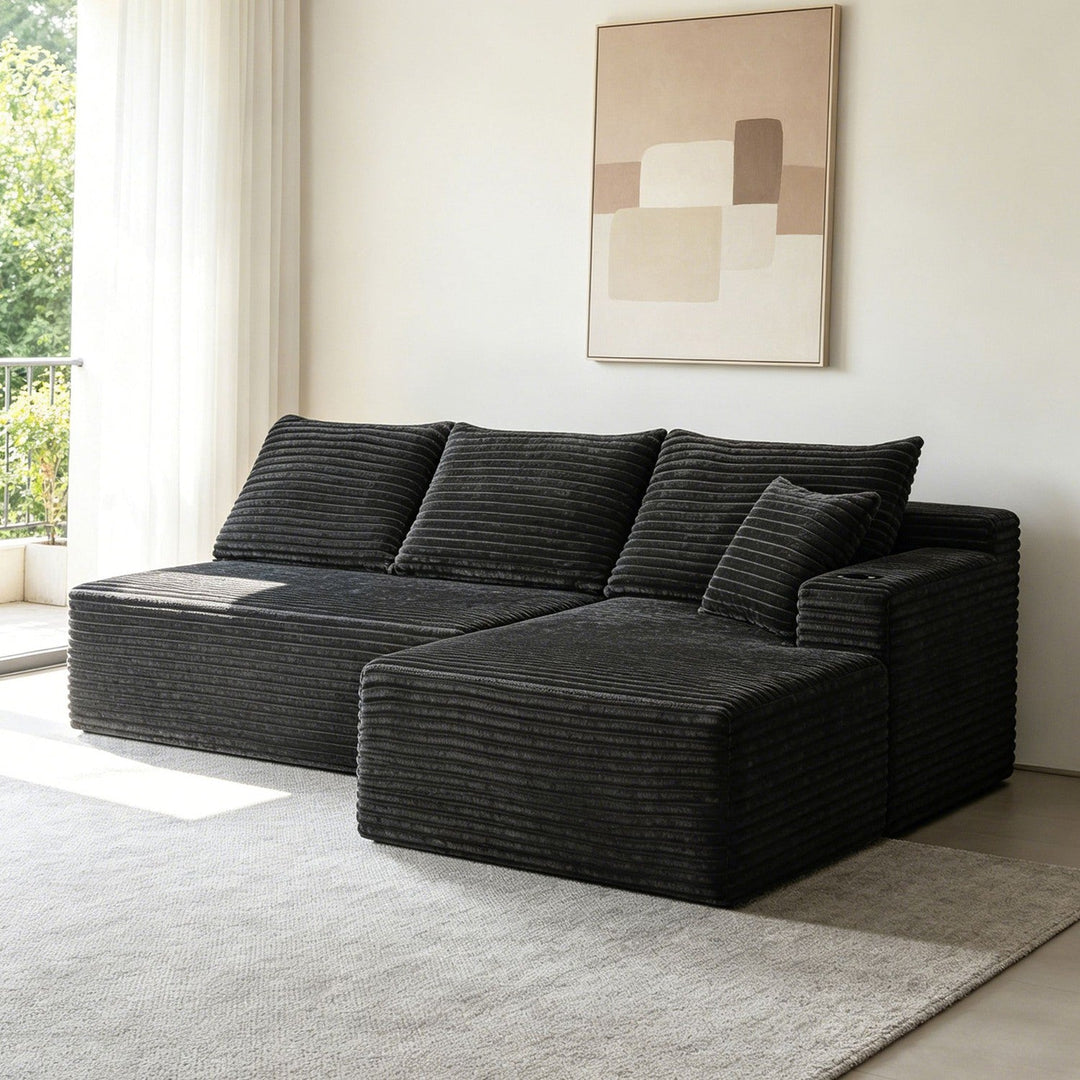 96" L-Shaped Sectional Sofa with Chaise in Plush Corduroy
