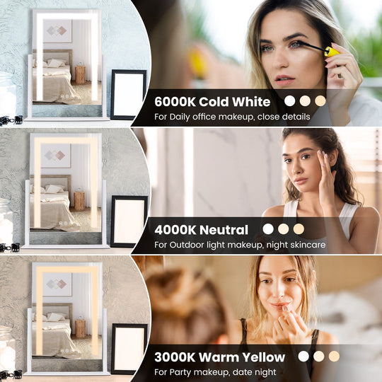 Vanity Mirror with Light 3 Lighting Colors Dimmable Brightness Smart Touch Control 10X Magnifying Mirror 360¡Rotation LED Lighted Makeup Mirror for De
