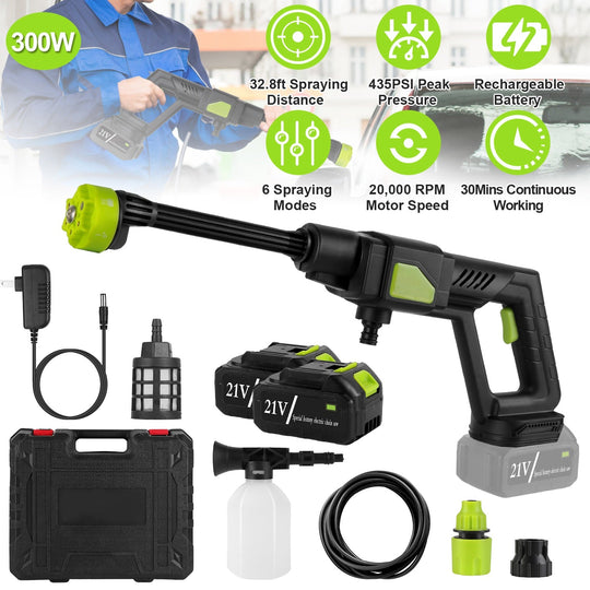 Cordless Pressure Washer Portable Electric Power Washer High Pressure Water Sprayer 435PSI Car Washer Cleaner with 6-in-1 Nozzle Foam Bottle Filter 15