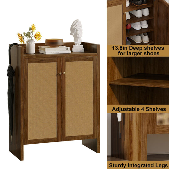 Rattan Shoe Cabinet with Doors, 6-Tier Storage Organizer