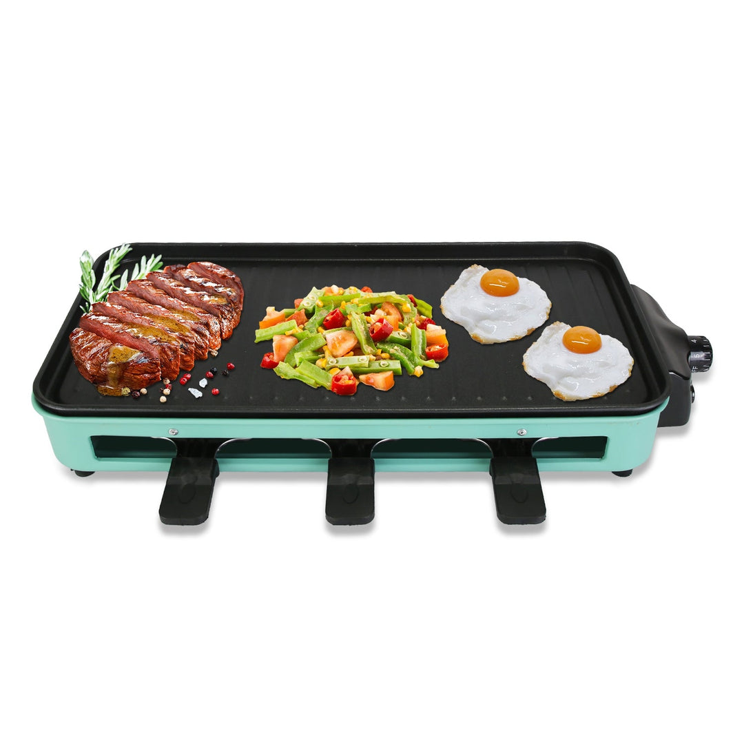 2000W Electric Indoor Grill 2 in 1 Electric BBQ Gill with Grill NetÊRemovable Plate 5 Temperature Control 3 Small Trays Dishwasher Safe
