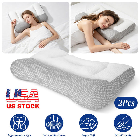 Ergonomic Bed Pillow with Dual Height Design & Breathable Mesh