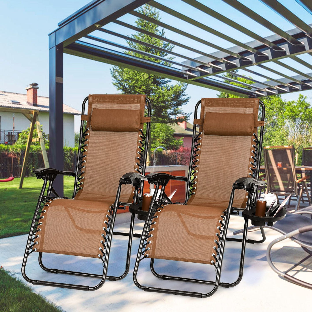 2Packs Zero Gravity Lounge Chair w/ Dual Side Tray 330lbs Load Foldable Recliner Chair w/ Stress Relief Pillow Patio Poolside Beach Lying Chair