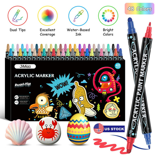 Dual Tip Acrylic Paint Markers Set - Water-Based & Quick-Dry