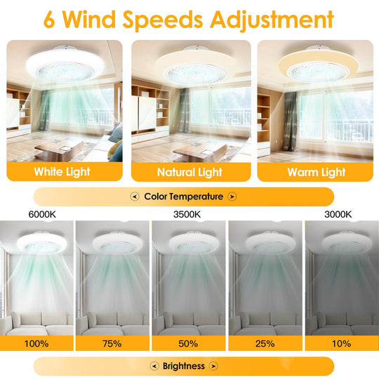 17.71in LED Ceiling Fan with Light Round Pendant Fan Lamp Low Profile Fan Light with 6 Fan Speed 3 Colors Remote Control APP Control Timer Function
