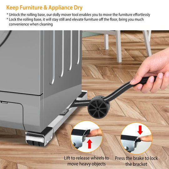 Furniture Dolly Mobile Roller Extendable Appliance Furniture Rolling Base Stand with Brake Pry For Washing Machine Fridge Dryer Cabinet 1102LBS Max Lo