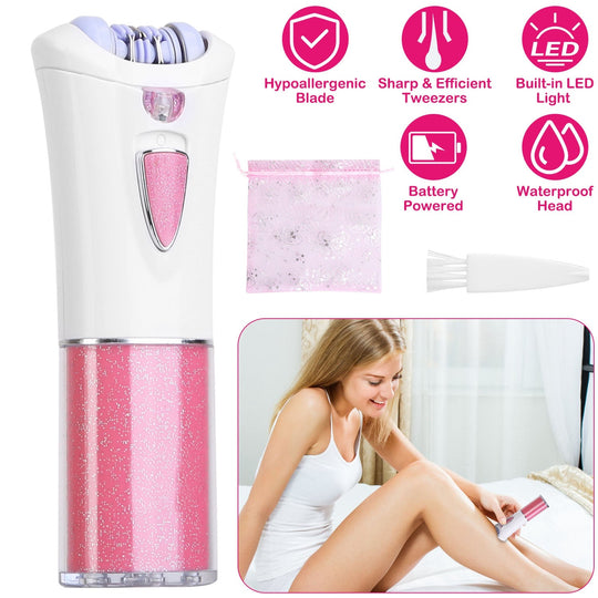 Glide Epilator For Women Cordless Women Shaver Facial Body Hair Remover Razor for Women Electric Tweezers Bikini Epilator Trimmer with LED Light