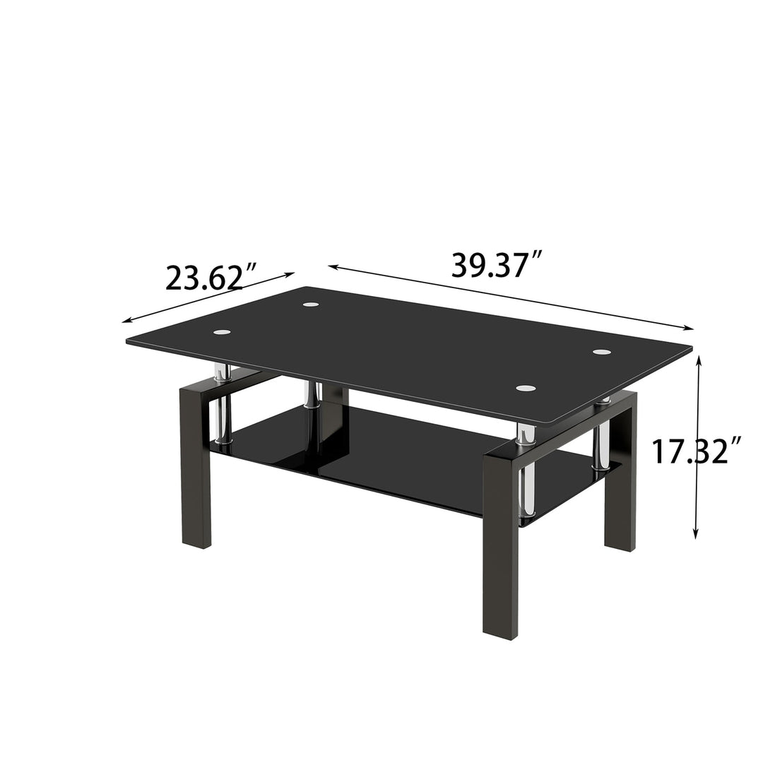 Tempered Glass Coffee Table with 2-Layer Design