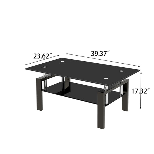 Tempered Glass Coffee Table with 2-Layer Design