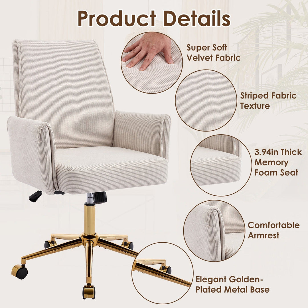 Mid-Back Velvet Office Chair with Memory Foam Cushion