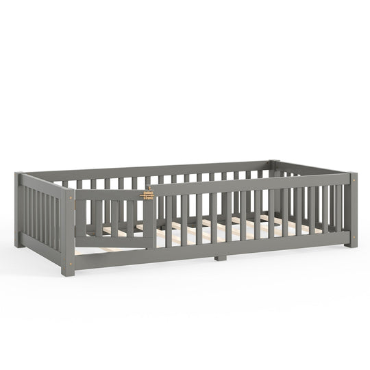 Montessori Floor Bed with Safety Guardrails and Lockable Door