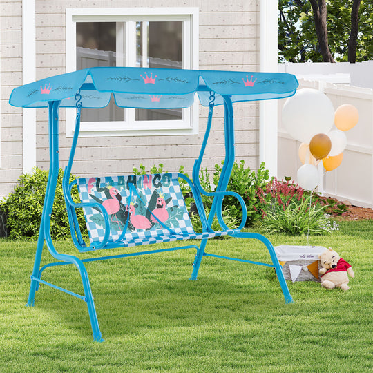 2-Seater Kids Patio Swing with Metal Stand and Adjustable Canopy-Navy