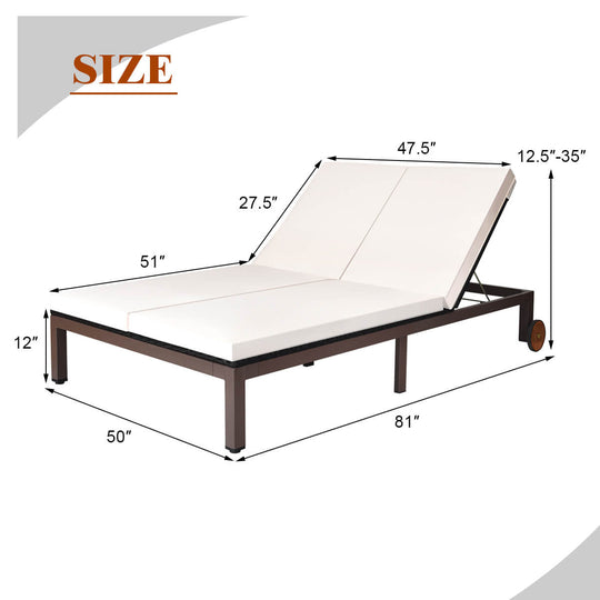2-Person Patio Rattan Lounge Chair with Adjustable Backrest
