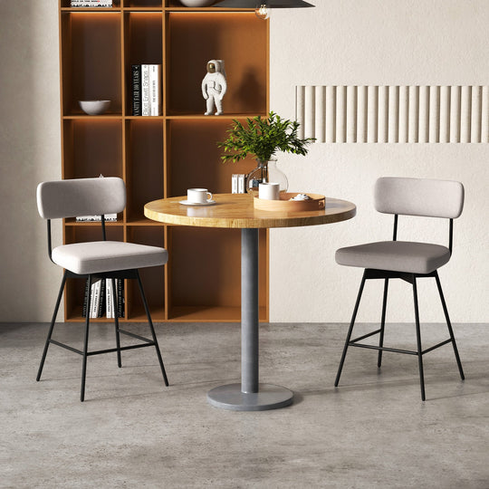 25 Inch 2-Piece Modern Upholstered Bar Stools with Back and Footrests