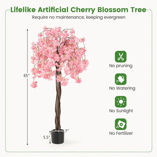 5.5 FT Tall Artificial Cherry Blossom Tree with Pink/White Flowers 2 Pack