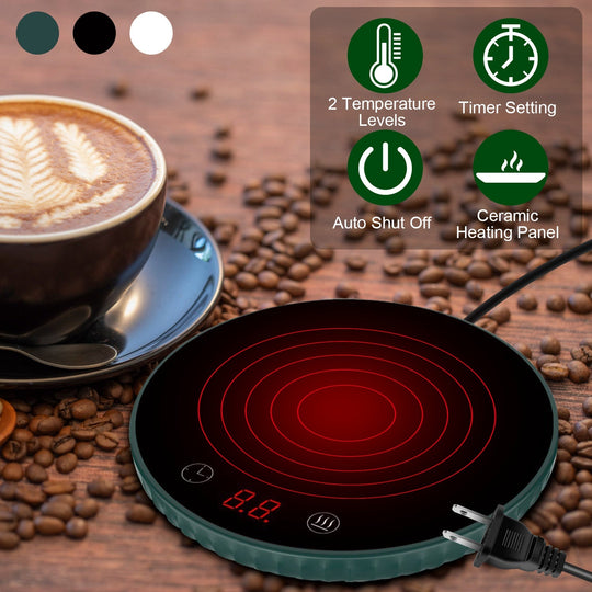 Desktop Electric Cup Warmer 8Hours Auto Off Overheating Protection Smart Timer Setting 2 Temperature Levels 104¡F to 140¡F Ceramic Heating Panel For O