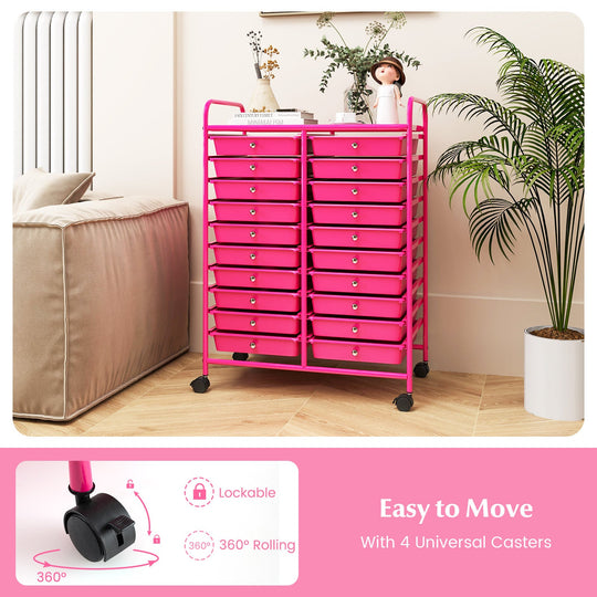 20 Removable Drawers Rolling Storage Cart Studio Organizer-Pink