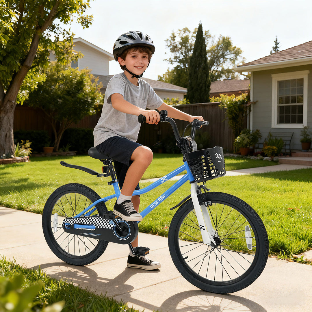 20 Inch Kids Bike Adjustable with Kickstand and Storage Basket for Aged 8+ Years