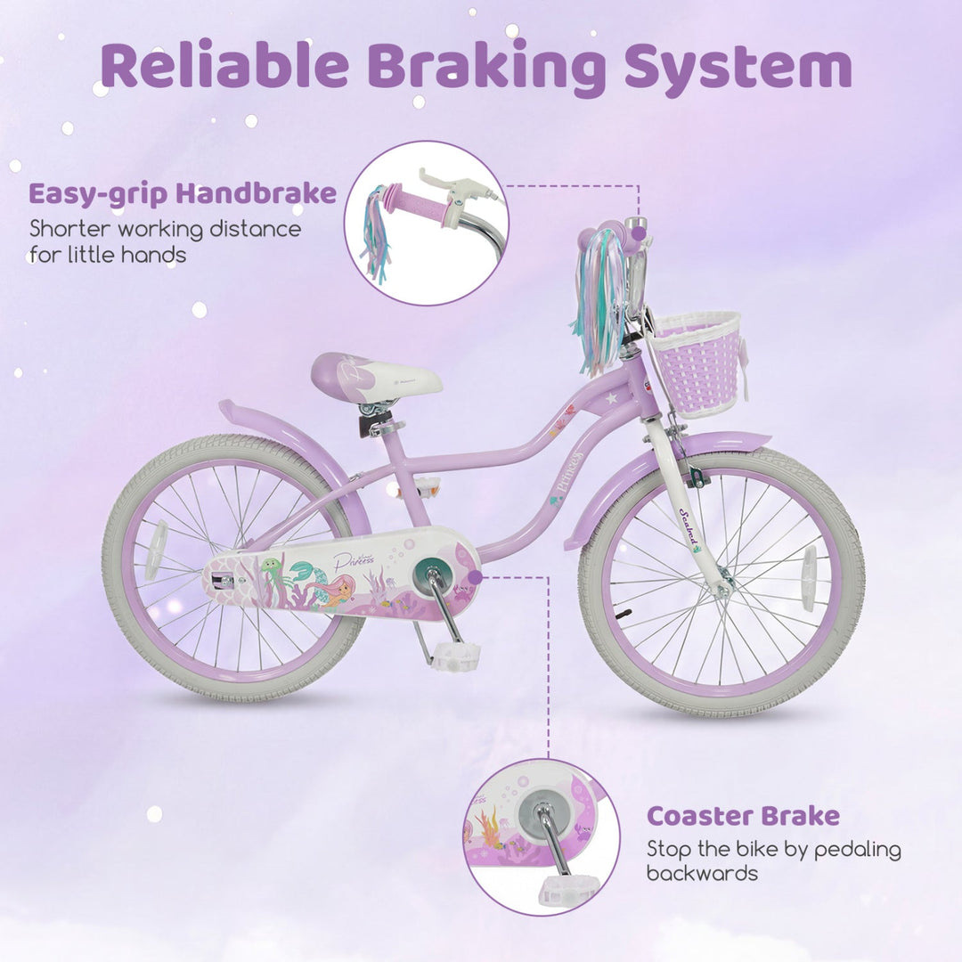 Kids Bike 12-20 Inch with Training Wheels & Basket Purple