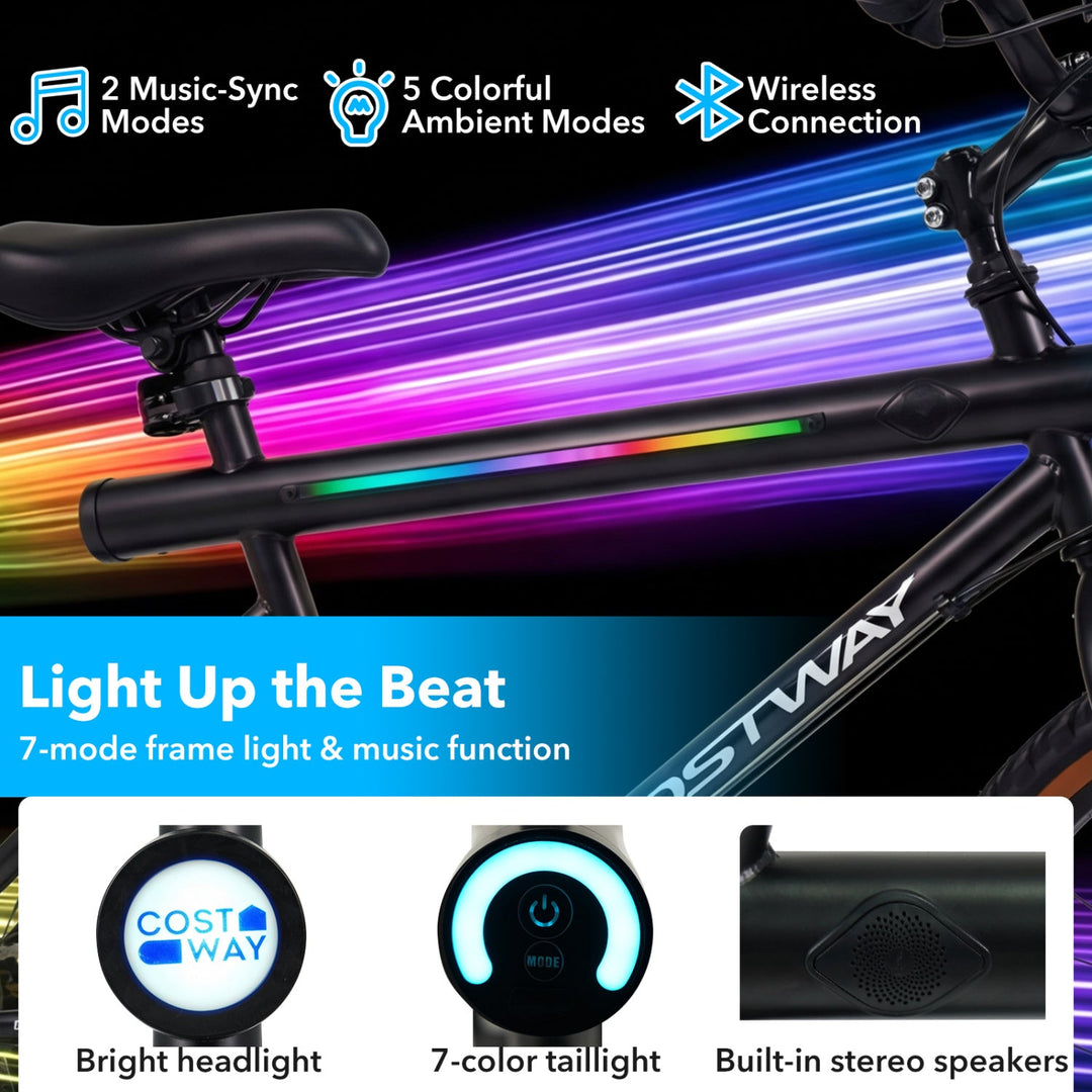 20 Inch LED-lit Cycling Bike with 2 Speakers and Ambient Lights for Men and Women