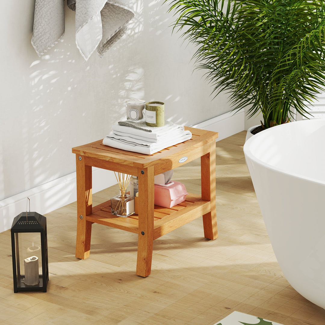 20 Inches Non-slip Shower Bench with Storage Shelf and Curved Top