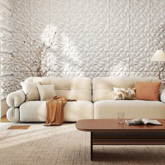 20-Pack 3D Wall Panels with Decorative Diamond Patterns-White