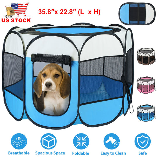 Portable Foldable Pet Tent Exercise Pen Kennel Removable Zipper Top and Bottom Water Resistant Indoor Outdoor Use For Dogs Cats Other Pets