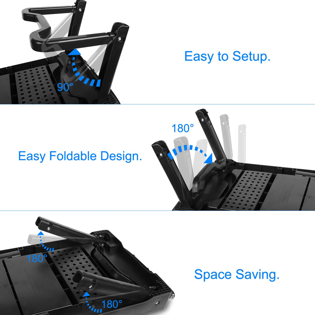 Foldable Laptop Table Bed Notebook Desk w/Cooling Fan Mouse Board LED light 4 x USB Ports Breakfast Snacking Tray with Storage Groove For Home Office