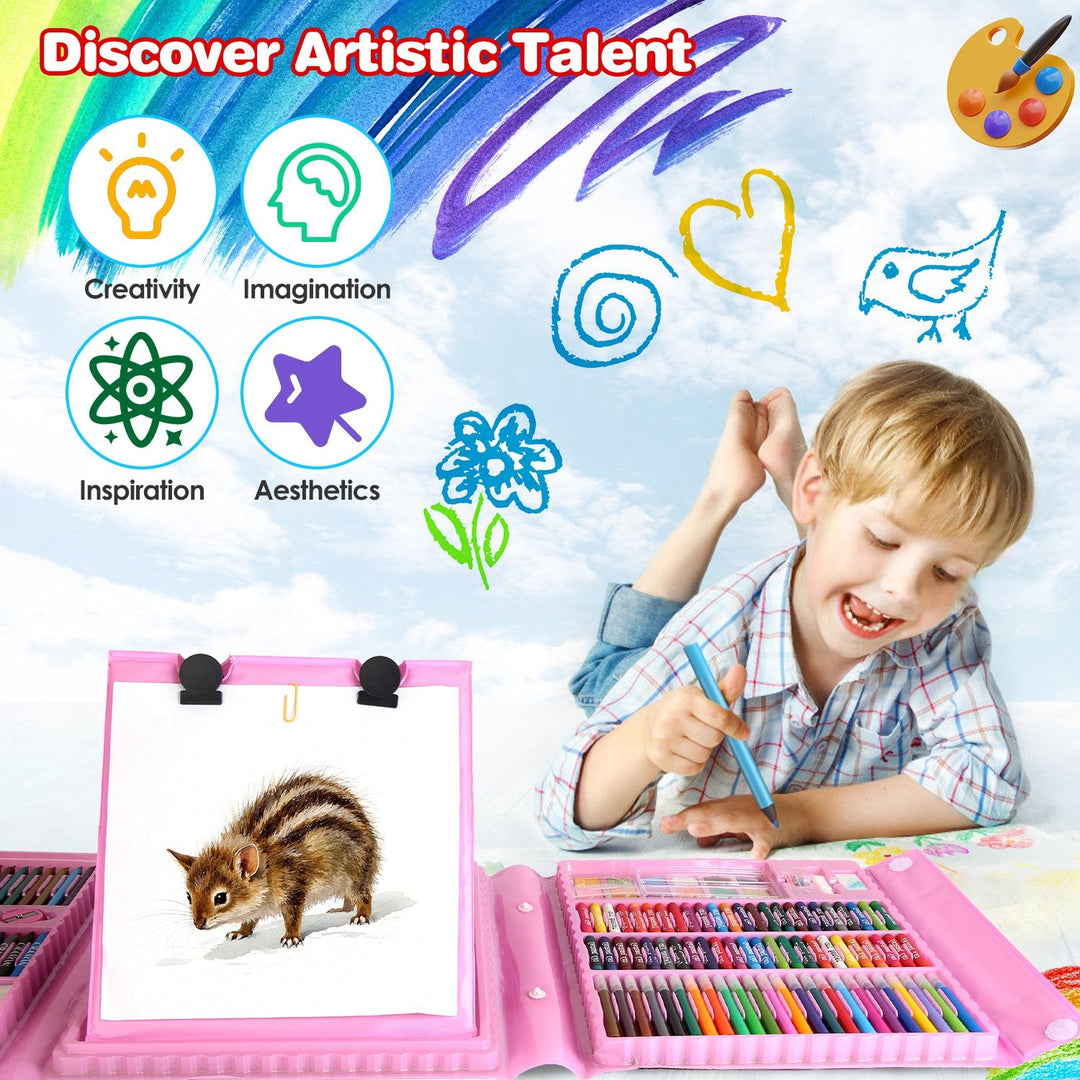 208PCS Kids Art Kit – Easel, Crayons, Pencils & Markers in Storage Box