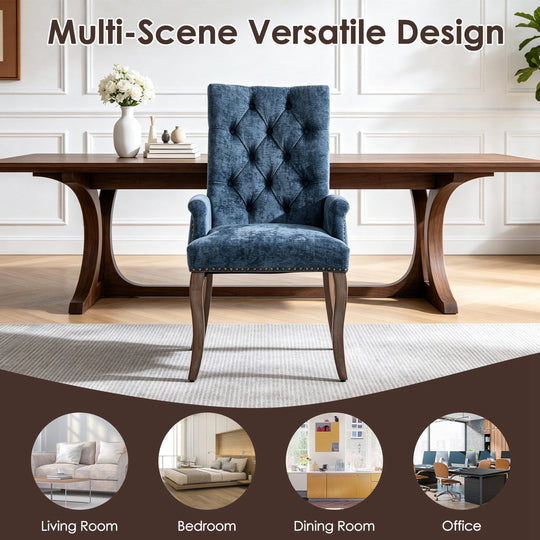 Tufted Dining Chair with Nailhead Trim & Curved Wood Legs