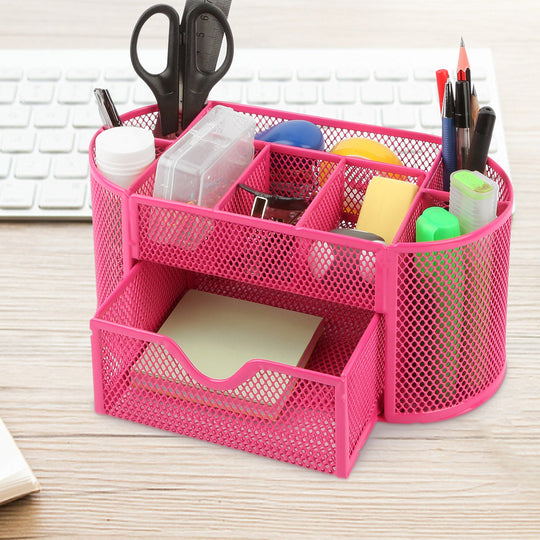 Metal Mesh Pencil Holders Desk Organizer w/9 Compartment Pen Holder Storage