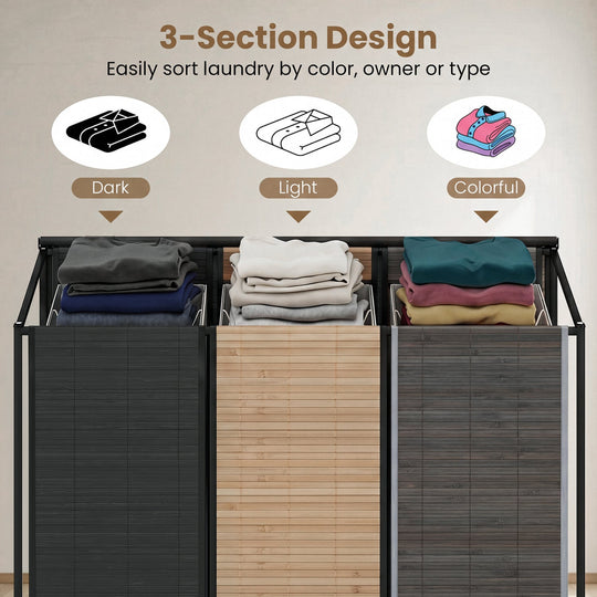 3-Section Laundry Hamper with Lid and Wheels - 21.4 Gal