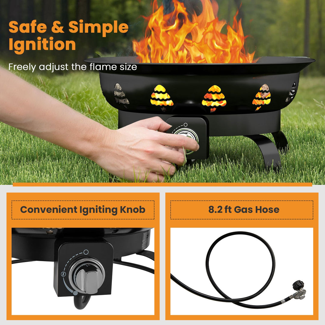 21 Inch Diameter Propane Gas Fire Pit Patio Portable Fire Bowl-Black