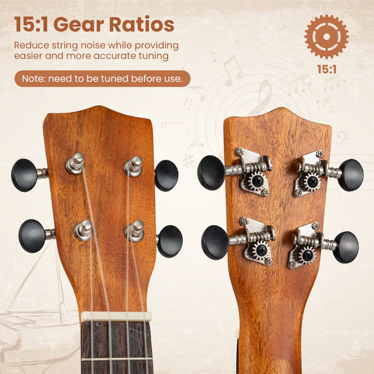 21 Inch Soprano Mahogany Wooden Ukelele Set with Adjustable Strap