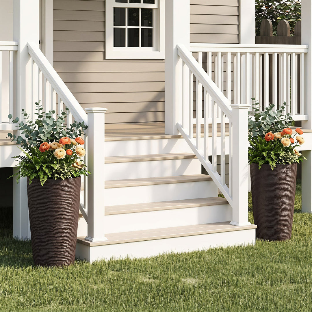 Round Plastic Planters Set of 2, 21 Inch Tall with Drainage