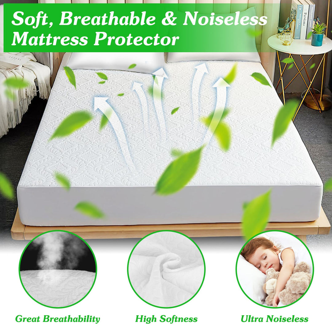 Full Size Waterproof Mattress Protector Breathable Soft Cotton Mattress Pad Cover With Elastic Deep Pocket Up To 11in Noiseless Machine Washable Beddi