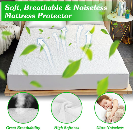 Full Size Waterproof Mattress Protector Breathable Soft Cotton Mattress Pad Cover With Elastic Deep Pocket Up To 11in Noiseless Machine Washable Beddi