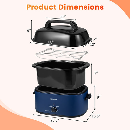 22QT Electric Roaster Oven Turkey Roaster with Visible and Self-Basting Lid