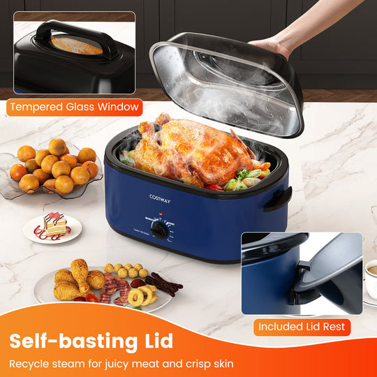 22QT Electric Roaster Oven Turkey Roaster with Visible and Self-Basting Lid