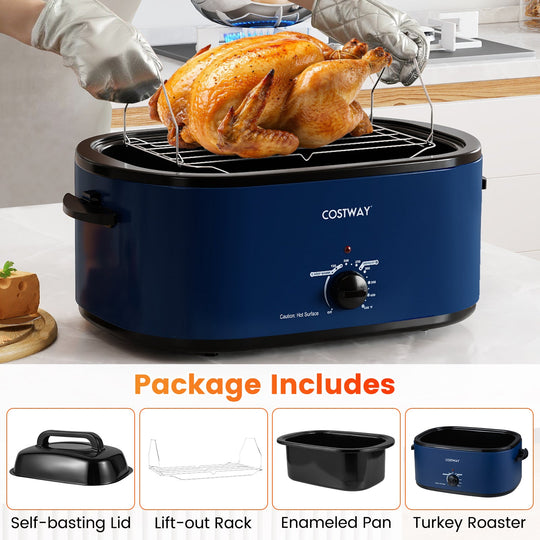 22QT Electric Roaster Oven Turkey Roaster with Visible and Self-Basting Lid
