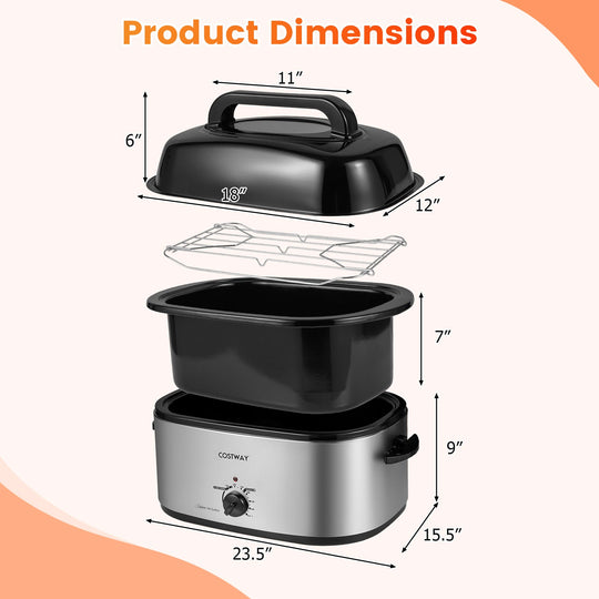 22QT Electric Roaster Oven Turkey Roaster with Visible and Self-Basting Lid