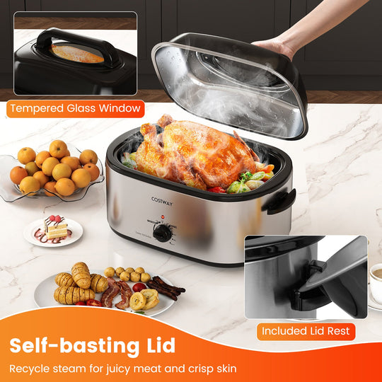 22QT Electric Roaster Oven Turkey Roaster with Visible and Self-Basting Lid