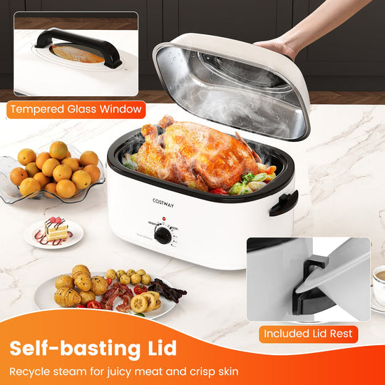 22QT Electric Roaster Oven Turkey Roaster with Visible and Self-Basting Lid