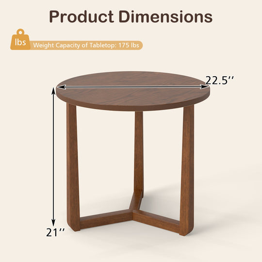 22.5 inch Round Side Table Farmhouse End Table with Sturdy Rubber Wood Legs and Triangular Structure